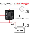 Diagram showing the 2 Pack 48V 40A Car Relay Harness With 4 Pin SPST installed with ground trigger for automotive use.