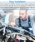Mechanic installing 4 Pack 5 Pin 40A Waterproof 12V Car Relays in engine bay, showing ease of installation in all weather heavy duty auto relay kit.