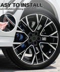 Easy installation of 4 Pack Handmade Crystal Rhinestone Tire Valve Stem Caps For Cars, Trucks And Motorcycles on black wheel.