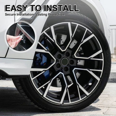 Easy installation of 4 Pack Handmade Crystal Rhinestone Tire Valve Stem Caps For Cars, Trucks And Motorcycles on black wheel.