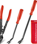 Auto Clip Pliers Set And Fastener Remover Kit For Car Trim 3 Piece With Storage Bag Rivet Pry Tools Red Handles