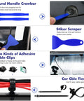 352-Piece Auto Trim Removal Tool Kit with blue handle crowbar, scraper, adhesive cable clips, and cable ties for cars