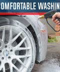 Pressure Washer Gun Replacement With M22 Inlet Extension Wand And One Quarter Inch Quick Connector Coupler Brass And Steel Construction For Durable Leakproof Power Washing used on a car.