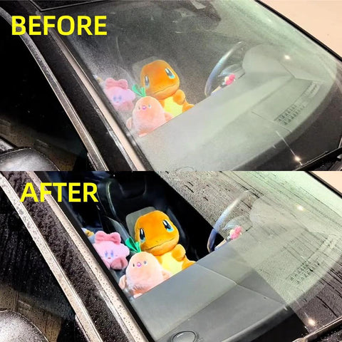 Car windscreen before and after using Cerium Oxide Glass Polishing Solution 100 Ml Bottle With Forty Percent Cerium Oxide Fast Cut.