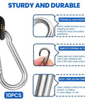 Small Carabiner Clip Set Of 10 1.57 Inch Heavy Duty Alloy Mini Carabiners showing lightweight, smooth action, and rust-free finish.