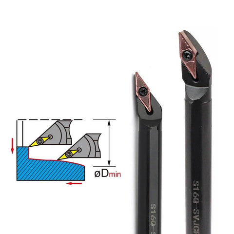 Carbide Indexable Boring Bar S16Q SVJCR11 Internal Turning Tool Holder For VCMT Inserts, side view with diagram of cutting depth.