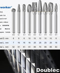 Carbide Burr Set 10 Pcs With 1 Quarter Inch Shank for Die Grinder Rotary Tools Includes 6mm 8mm and 10mm Head Diameters in Grey Box