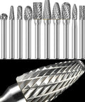 Carbide Burr Set Ten Pieces With 1/4 Inch Shank In Clear Box For Die Grinder And Rotary Tools Includes 6mm 8mm And 10mm Heads