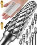 Close-up of 10 Pieces Carbide Burr Set With 1 Eighth Inch Shank And 2 Brass Collets For Dremel Rotary Tools Attachment Kit
