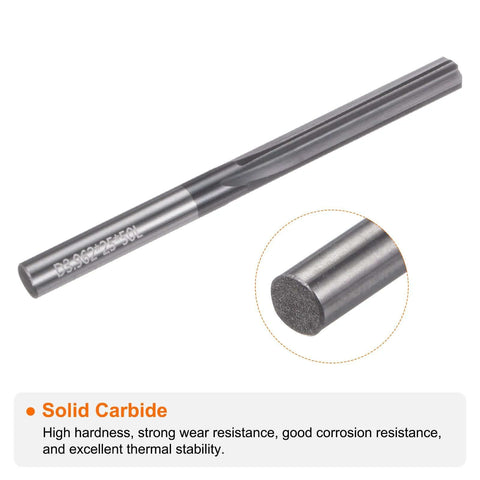 Carbide Chucking Reamer 0.156 Inch Straight Flute Straight Shank CNC Tool For Metal Lathes And Machining Centers Shop Ready Uncoated 25mm Cutting Length 50mm Overall Length 3.9mm Shank Black Finish HarFINGTON close up