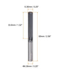 Carbide Chucking Reamer HARFINGTON Pro Grade 0.25 Inch Diameter Straight Flute Straight Shank CNC Machining Centers Reamer Tool Uncoated Solid Carbide Reamer For Steel Aluminum Iron With 6.36mm Dia 1.32 Inch Cutting Length And 2.56 Inch Overall Length, front view with measurements.