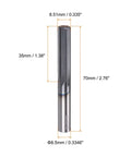 Carbide Chucking Reamer 0.335 Inch Diameter Straight Flute Straight Shank Tool For Metal Shop Pros, dimensions labeled