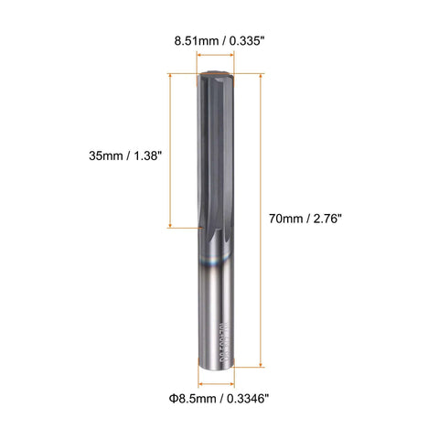 Carbide Chucking Reamer 0.335 Inch Diameter Straight Flute Straight Shank Tool For Metal Shop Pros, dimensions labeled