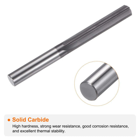 Carbide Chucking Reamer 0.224 Inch Straight Flute Tool For Metalworking Lathes And CNC Machining Centers 5.69mm Dia Cutting Diameter 31.5mm Cutting Length 60mm Overall Length 5.6mm Straight Shank Uncoated Harfington, shown in side view.