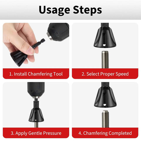 Carbide Bolt Chamfer Deburring Tool Set 2 Pack installation and usage steps for PVC pipe, copper tube, and metal threads.
