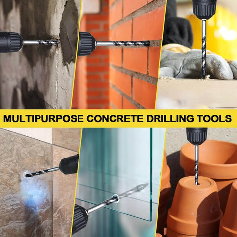 Carbide Masonry Drill Bit Set 12 Pieces From One Eighth To One Half Inch For Concrete Brick Tile Glass Wood Plastic in use.