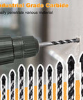 Close-up of Carbide Masonry Drill Bit Set 1/8 to 1/2 Inch For Concrete Tile Brick Cement - 10 Pack in use on wall