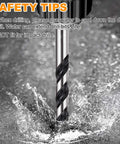 Close-up of a drill bit from the Carbide Masonry Drill Bit Set 1/8 to 1/2 Inch for Concrete Tile Brick Cement - 10 Pack splashing in water