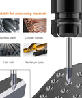 Carbide V Groove Router Bit 60 Degree Chamfer End Mill with One Eighth Inch Shank, showcasing material processing capabilities.