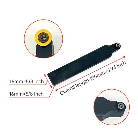 Indexable Carbide Turning Inserts Kit With Five Eighth Inch 16mm Shank Tool Holder For Metal Lathe And CNC Milling Pro Grade Cutting Set Including RPMT10T3MO SRDPN1616H10 Ten Inserts And One Wrench, showing tool holder.