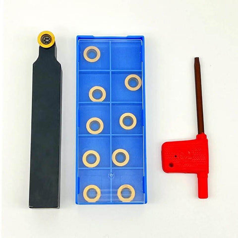 Indexable Carbide Turning Inserts Kit With Five Eighth Inch 16mm Shank Tool Holder For Metal Lathe And CNC Milling Pro Grade Cutting Set Including RPMT10T3MO SRDPN1616H10 Ten Inserts And One Wrench