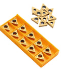 10 Pcs TCMT32.51 And TCMT16T304 Carbide Inserts For External Turning Pro Grade For Steel And Stainless Steel Parts STFCR Turning Tool Holder Compatible Durable Heavy Duty Metalworking Cutting Tools in tray and stacked arrangement.