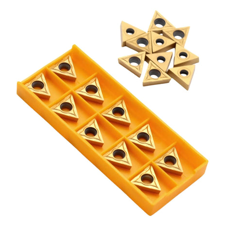 10 Pcs TCMT32.51 And TCMT16T304 Carbide Inserts For External Turning Pro Grade For Steel And Stainless Steel Parts STFCR Turning Tool Holder Compatible Durable Heavy Duty Metalworking Cutting Tools in tray and stacked arrangement.