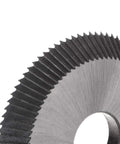 Close-up of YUNAWU key cutting blade for horizontal key machines; steel disk with serrated teeth