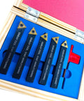 Five Piece One Half Inch Indexable Carbide Lathe Turning Tool Holder Set With Carbide Inserts TCMT16T308 in wooden box