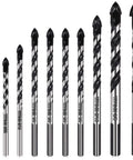 Carbide Masonry Drill Bit Set 1/8 to 1/2 Inch For Concrete Tile Brick Cement - 10 Pack arranged in ascending order