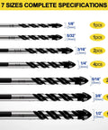 Carbide Masonry Drill Bit Set 12 Pieces From One Eighth To One Half Inch For Concrete Brick Tile Glass Wood Plastic