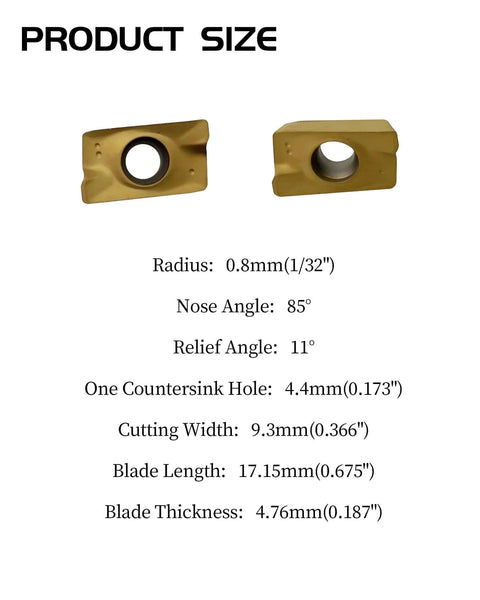 Two carbide milling inserts with PVD and CVD coatings, visible dimensions: 9.3mm wide, 17.15mm long, 4.76mm thick, for BAP400R tool holders.