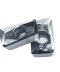 Close-up of two carbide milling inserts from the 10 Pack APKT1604PDFRG2 Carbide Milling Inserts for Aluminum Finishing and Semi Finishing.