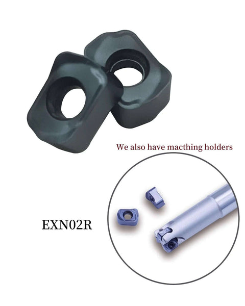Ten Piece Milling Inserts LNMU020209ZNER ZM1125 Carbide Inserts With PVD Coating shown with matching holders and tool.