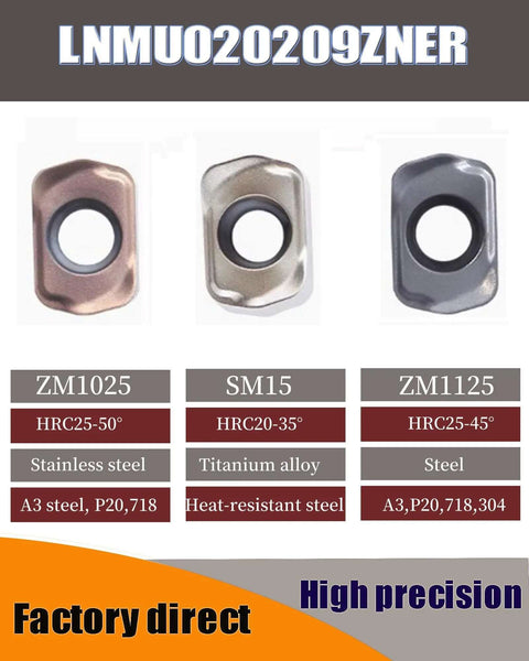 LNMU020209ZNER milling inserts ZM1025, SM15, ZM1125 products shown