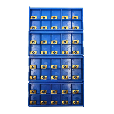 40 Piece APMT1135PDER Pro Grade Tin Coated Carbide Milling Inserts Set in blue tray, ideal for BAP300R holders