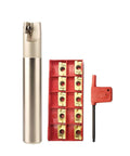 APMT1604PDER DP Indexable Carbide Milling Inserts with end mill holder, red pack, and tool for steel cutting.