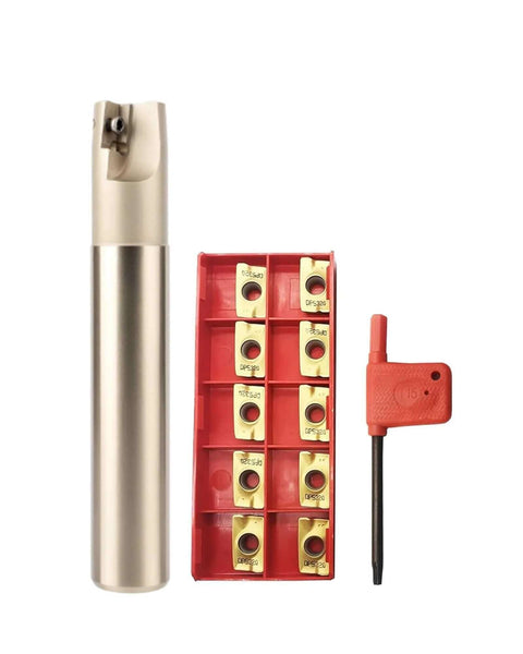 APMT1604PDER DP Indexable Carbide Milling Inserts with end mill holder, red pack, and tool for steel cutting.