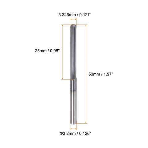 Front view of Carbide Chucking Reamer Pro Grade 0.127 Inch Diameter with 25 mm Cutting Length for Metalworking Lathe Tools.