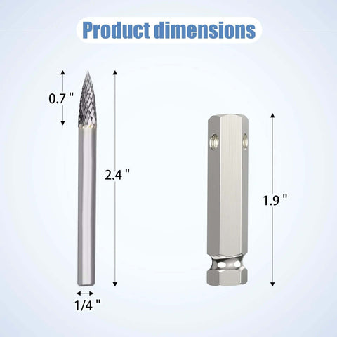 Heavy Duty Quarter Inch Carbide Steel Reamer Drill Bit Double Cut Burr for Tire Repair with Quick Release Adapter dimensions