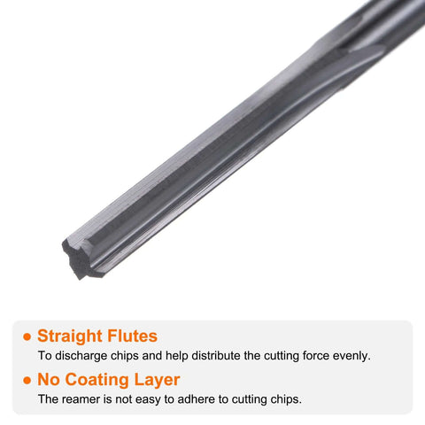 Close-up of uncoated black finish carbide chucking reamer with straight flutes for metalworking lathes and CNC machining centers.
