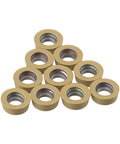 Carbide Round Milling Insert DP5320 For Steel Machining 10 Pack SRDPN Tool Holder Compatible Built To Last With Tough Wear Resistance And Rock Solid Grip For Smooth CNC Turning displayed in triangular formation.