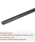 Close-up of Carbide Straight Flute Reamer For Metalworking And CNC Lathes 0.05 Inch Cutting Diameter 1.27mm, black uncoated tool.