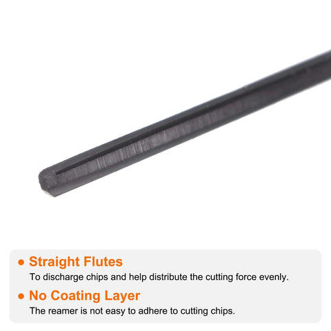 Close-up of Carbide Straight Flute Reamer For Metalworking And CNC Lathes 0.05 Inch Cutting Diameter 1.27mm, black uncoated tool.