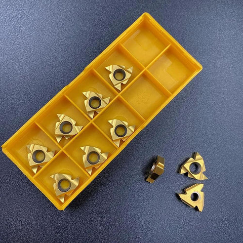 Carbide Threading Inserts 10 Pack 16IR AG55 Gold Coated For SER And SEL Threading Holders in yellow box