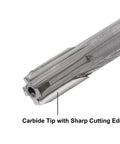Close-up of 10mm Chucking Reamer With Carbide Tip H7 For Lathe And Milling 250mm 10 Inch Length Straight Flute Durable High Speed Steel Body