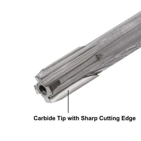 Close-up of 10mm Chucking Reamer With Carbide Tip H7 For Lathe And Milling 250mm 10 Inch Length Straight Flute Durable High Speed Steel Body
