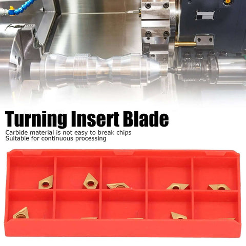 Carbide Milling Inserts 10 Pack for CNC Lathe DCMT070204 Two Point Three Eight Millimeters Thick Turning Inserts Replacement Cutting Tools for SDJCR L110 1212 H07 Tool Holders Precision CNC Machining Accessories in red packaging with CNC machine in background.