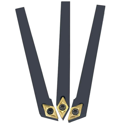 Carbide Turning Inserts Set DCMT21.51 070204 55 Degree With One Sixty Fourth Inch Radius And Three Thirty Second Inch Thick Ten Pack For Steel Cast Iron And Nonferrous Machining Includes Three Handy Indexable Tool Holders Plus T8 Wrenches.