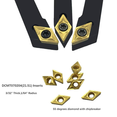 Carbide Turning Inserts Set DCMT21.51 070204 55 Degree With One Sixty Fourth Inch Radius And Three Thirty Second Inch Thick Ten Pack
